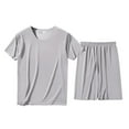 thumbnail image 3 of Mens Pajama Sets solid color Round Neck Short Sleeve Loose Casual Breathable Exercise Two Piece Set Sleepwear Nightwear,Gray,XXXL, 3 of 3