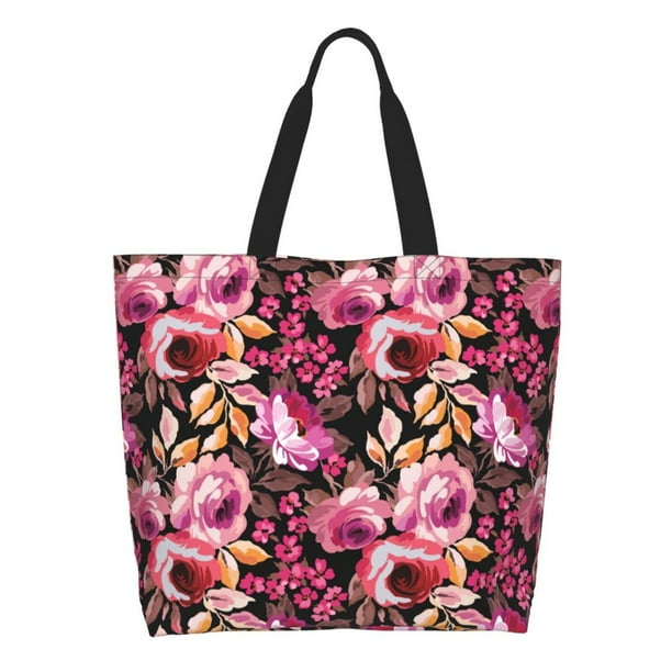 Balery Rose Flowers Bolsa Tote Estilo Estético con Cremalleras, Bolsa de Hombro, Bolsa de Compras Grande y Plegable