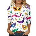 thumbnail image 2 of Mifsaly Mardi Gras T Shirts for Women 3/4 Sleeve Color Block Blouse Crewneck Carnival Mask Print Shirt Festival Party Funny Tops Pullover XL, 2 of 6