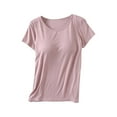 thumbnail image 2 of VLOOCKLW Women's Modal Built-in Bra Padded Active Camisole Short Sleeves Pajama Casual Tops T-Shirt, 2 of 9