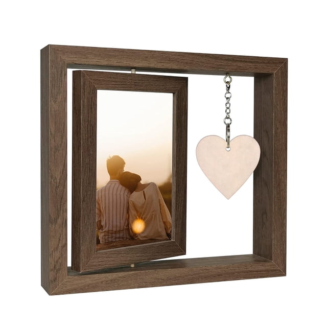 Floating Picture Frame 6 Inch Double-Sided Rotating Acrylic Display for Tabletop Vertical or Horizontal Use