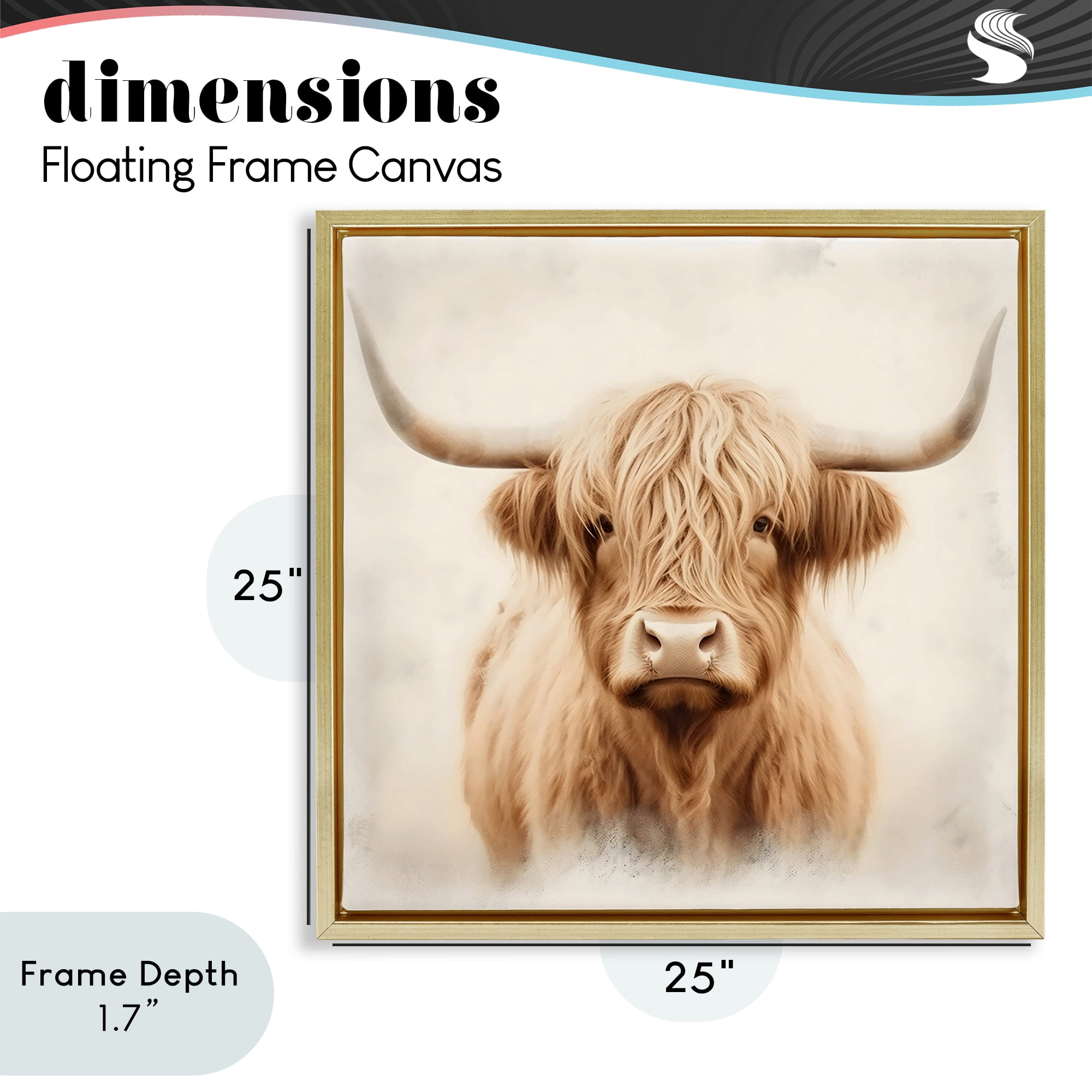 Stupell Industries Dreamy Fluffy Highland Portrait Gold Framed Floater Canvas Wall Art, design by Creative Studio
