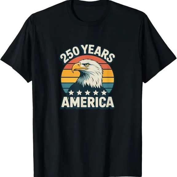 Patriotic Bald Eagle 250 Years America Retro Sunset Men's Graphic T-Shirt