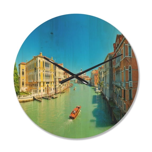 Designart 'Grand Canal Venice in Green ' Modern Wood Wall Clock