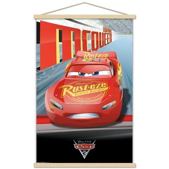 Disney Pixar Cars 3 - Lightning Wall Poster with Wooden Magnetic Frame, 22.375" x 34"