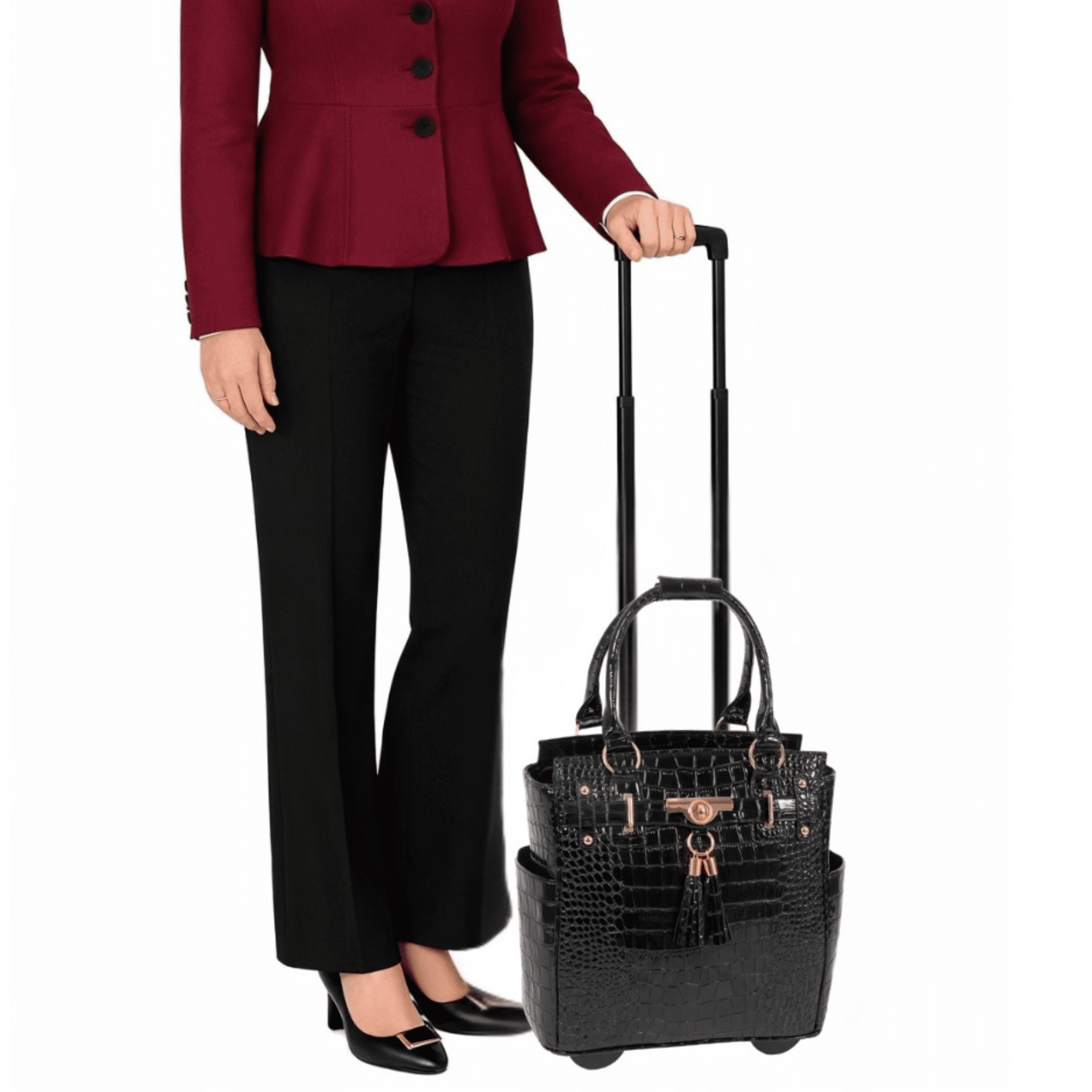 Rolling Laptop Bag for Women, Carry-On Business Travel Tote with Wheels, Professional Rolling Briefcase Fits 13-Inch Laptop