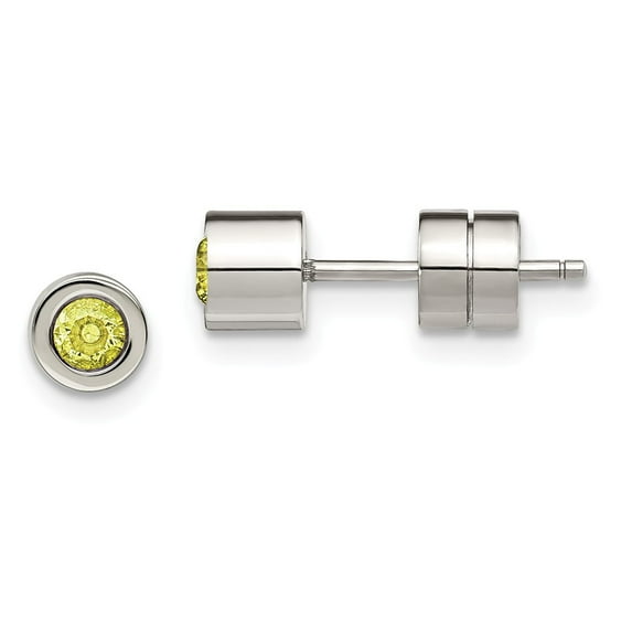 FB Jewels Stainless Steel CZ August Birthstone Polished Post Earrings