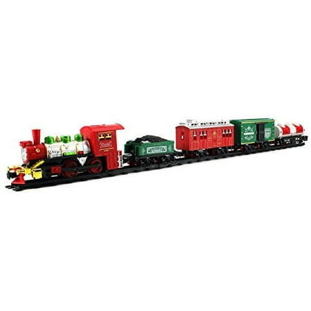 Classic Christmas Train Express 17 Piece Battery Operated Toy Train Set w/ 5 Train Cars, 12 Railway Tracks, 4 Track Configurations