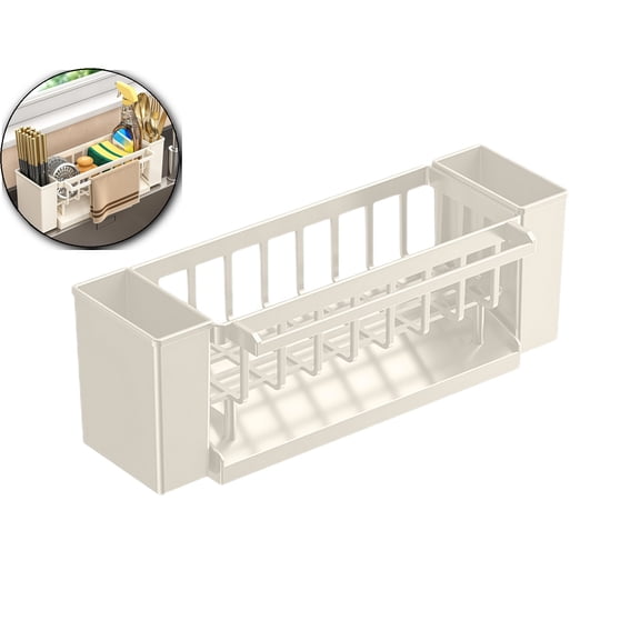 Utensil Holder, 3 Compartments Utensil Drying Rack, Dish Drainer for Kitchen Counter, Kitchen Utensils Holder with Towel Bar, Self-Draining Tray Design