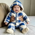 thumbnail image 2 of Enjoytime Newborn Girls Romper Plaid Long Sleeve Baby Boys Onesies Outfit Warm Fleece Hooded Jumpsuit Soft Fall Winter Clothes, 2 of 8