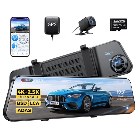 Cámara de salpicadero con espejo AZDOME PG17 Max 4K+2,5 K con ADAS, BSD, LCA