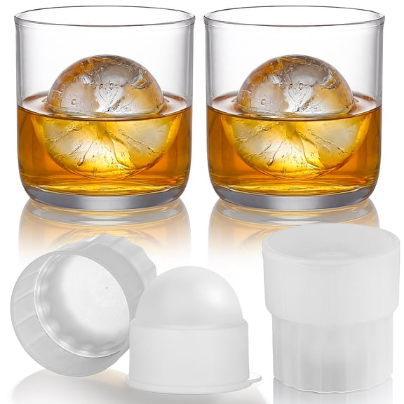 ReaNea Drinking Glasses Set of 4, 2 PET Clear Plastic Whisky Cocktail Glasses Set 11.5oz and 2 Ice ball, Heavy Duty Unbreakable Water Glasses Cup Tumbler Glassware for Beer, Juice, Milk