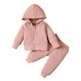thumbnail image 2 of Qingpeng Toddler Girls Clothes Outfits Long Sleeve Solid Color Front Zipper Hoodie Sweatshirt and Jogger Pants 2 Piece Fall Winter Sweatsuit Set, 2 of 8