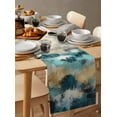 thumbnail image 6 of Teal Gold Coastal Wave Table Runner Cotton Linen 60 Inch Holiday Dresser Scarves, Abstract Oil Painting Ocean Tablerunner for Kitchen Coffee Dining Bedroom Living Room Dinner Scarf Décor 13''x60'', 6 of 9