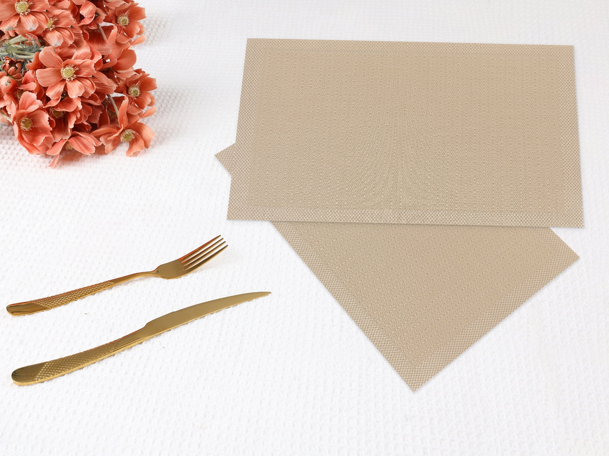 Unique Bargains Rustic Placemats Set of 6 Placemats for Dining Table Decor Gold 18x12in
