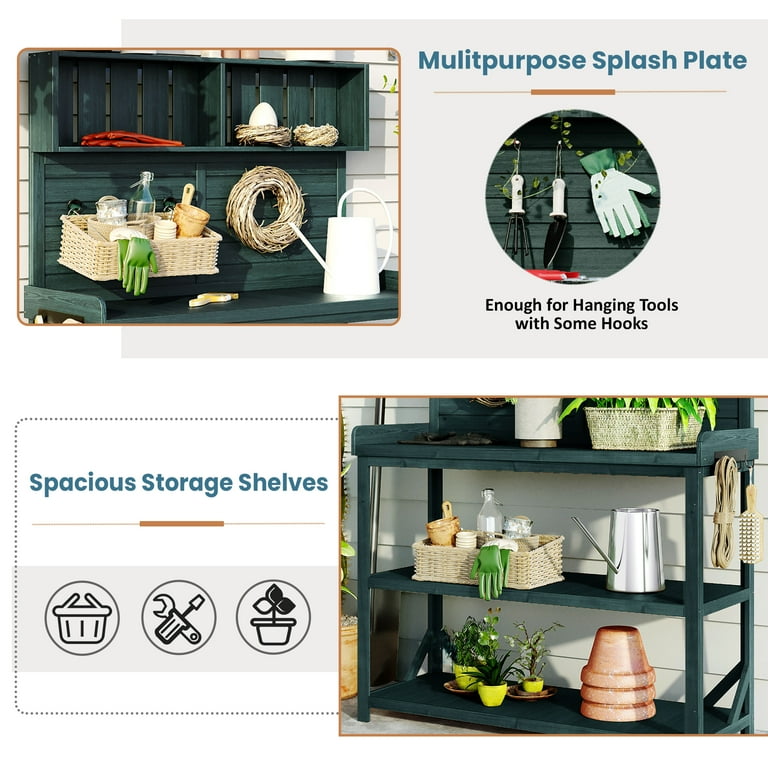 Euroco Garden Potting Bench with Storage Shelves and Side Hook