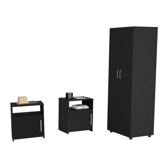 Newboti Furniture 3 Piece Bedroom Set, London Armoire & 2 Omaha Nightstands, Black 43625