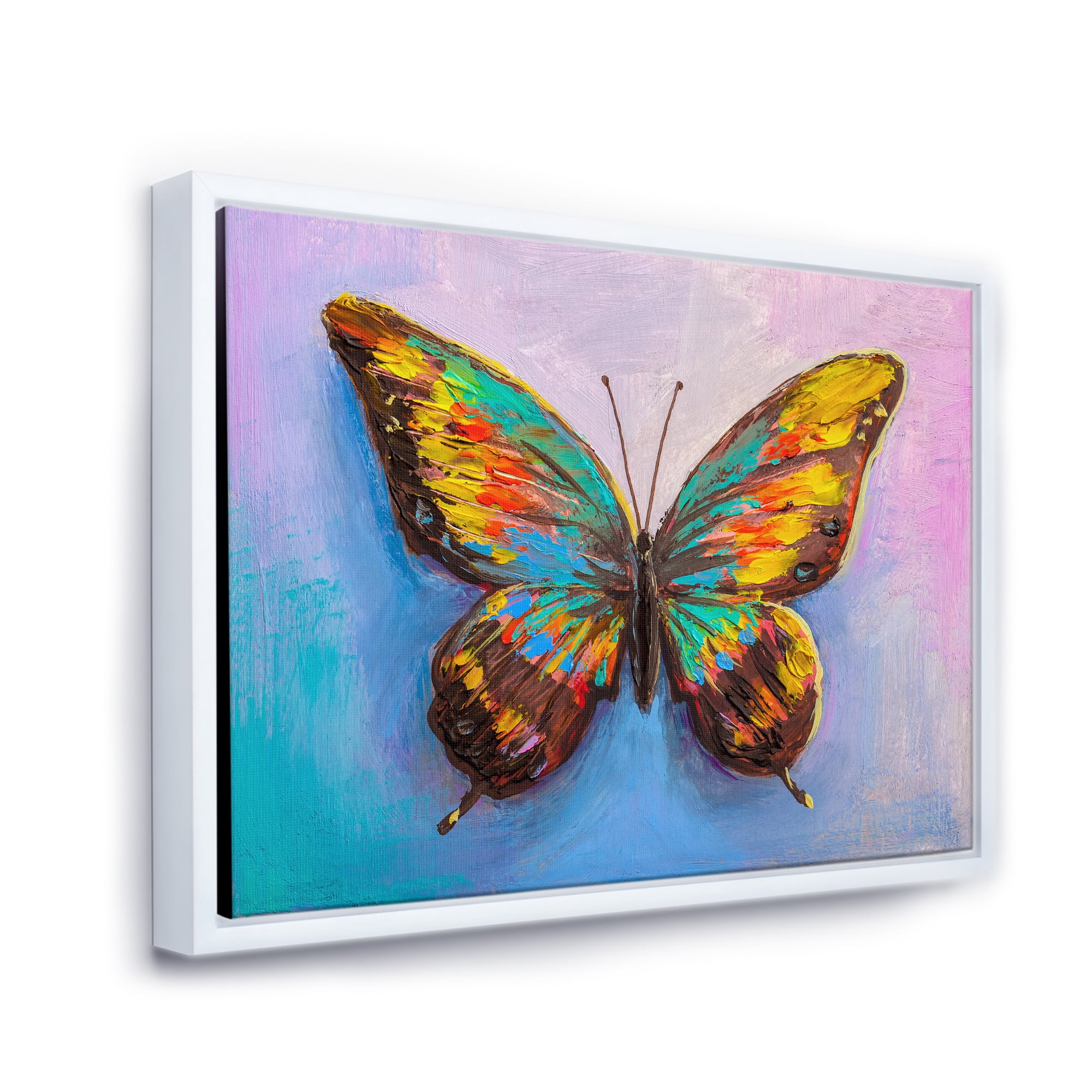 Designart 'Beautiful Butterfly In Orange and Turquoise' Modern Framed Canvas Wall Art Print