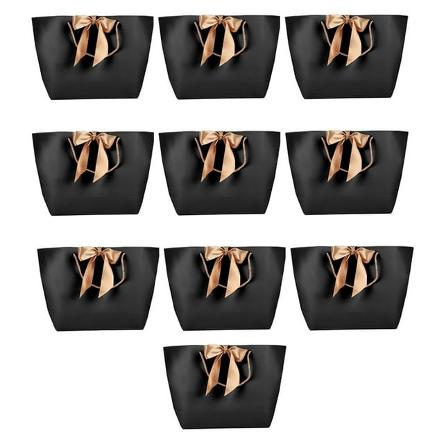 10 bolsas de papel negro para regalo, recuerdo, ropa, maquillaje, boutique, con asa dorada, n.° 3