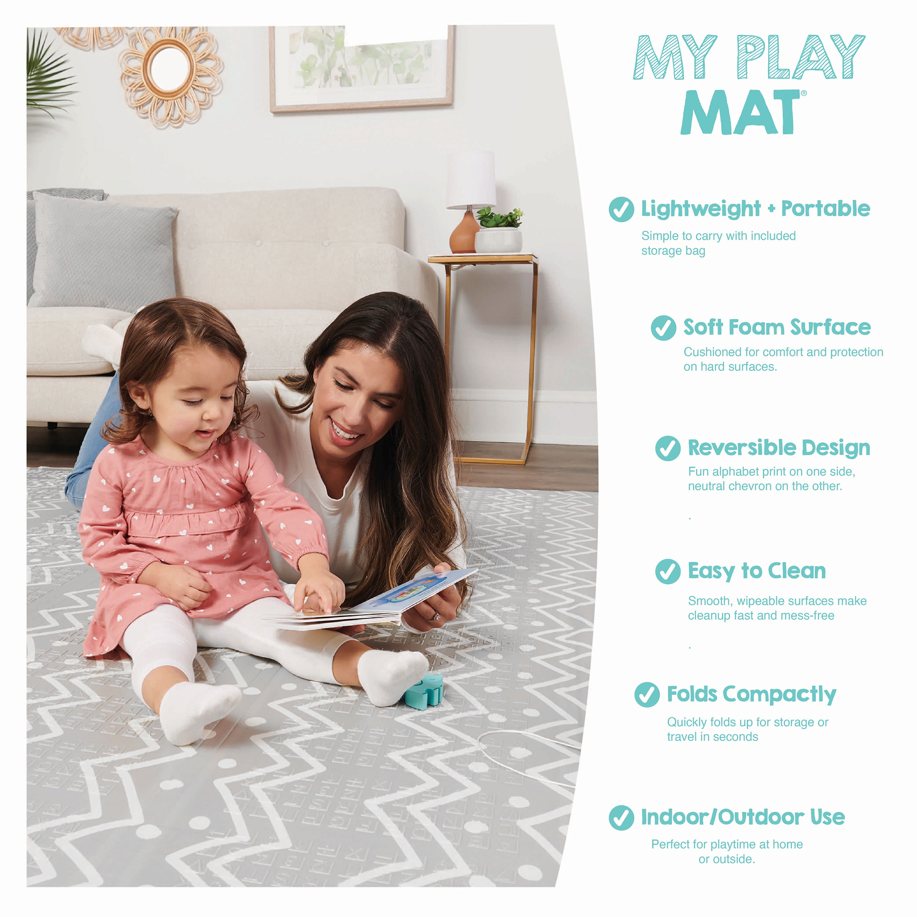 Regalo Sensory & Learning My Play Mat™, Foldable & Reversible Waterproof Foam Play Mat, 77" x 71"