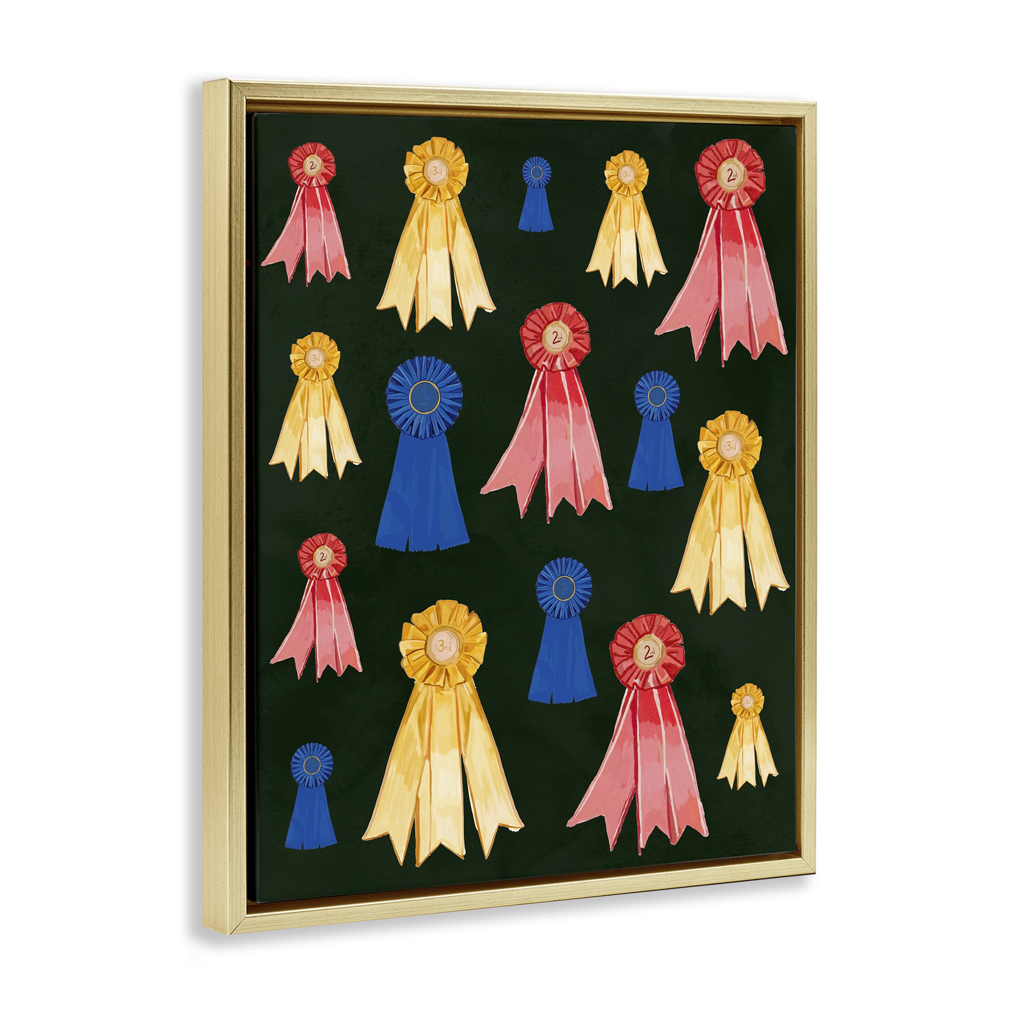 Stupell Industries Equestrian Ribbon Awards Sports Painting Gold Floater Framed Art Print Wall Art, 17 x 21