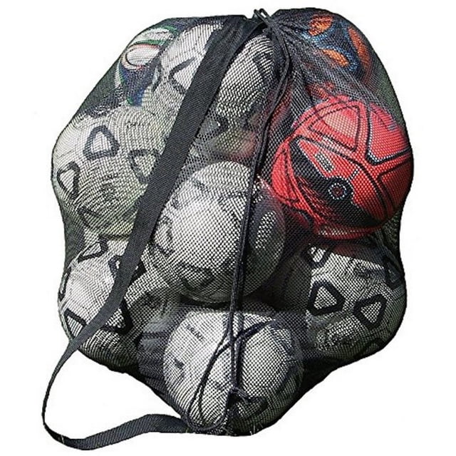 Large Capacity Sports Ball Bag Sling Shoulder Strap Soccer Basketball Mesh Net Bag Drawstring Storage Bag (Black)