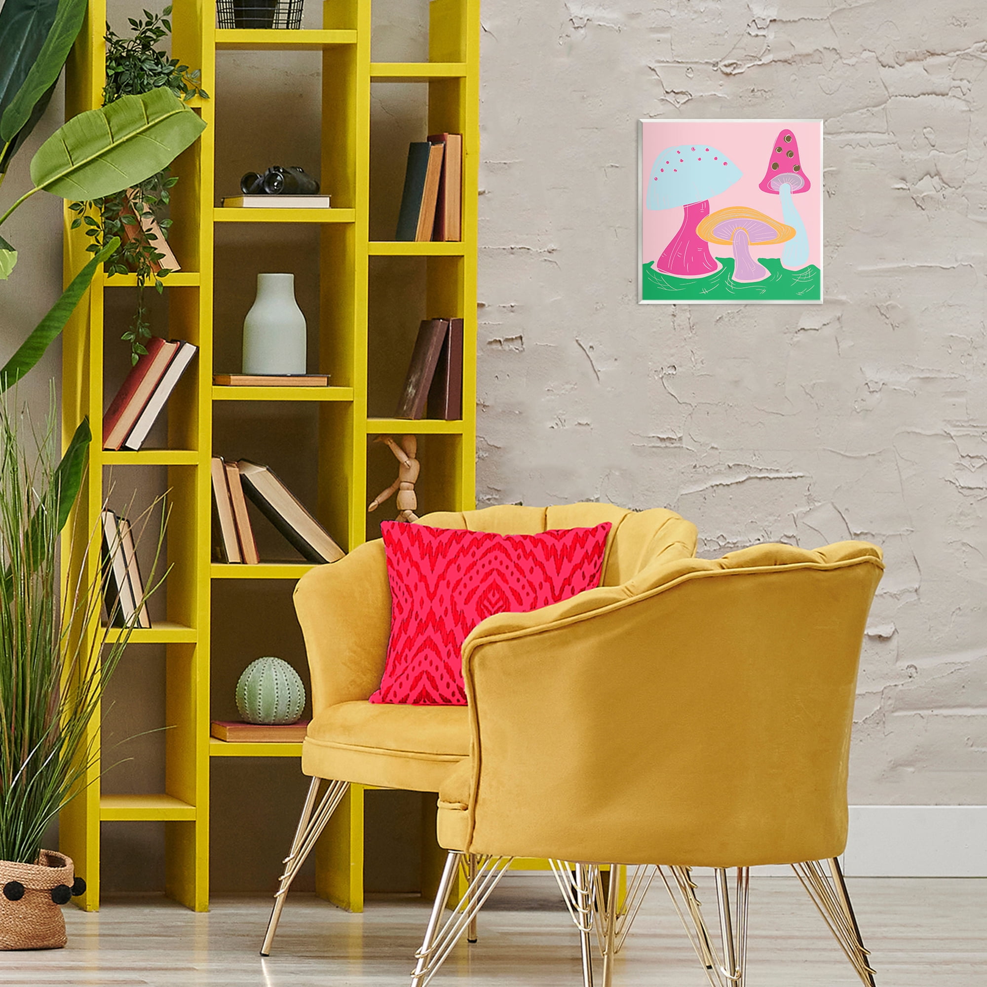 Stupell Industries Groovy Mushrooms Dancing Plants & Flowers Painting Unframed Art Print Wall Art, 12 x 12