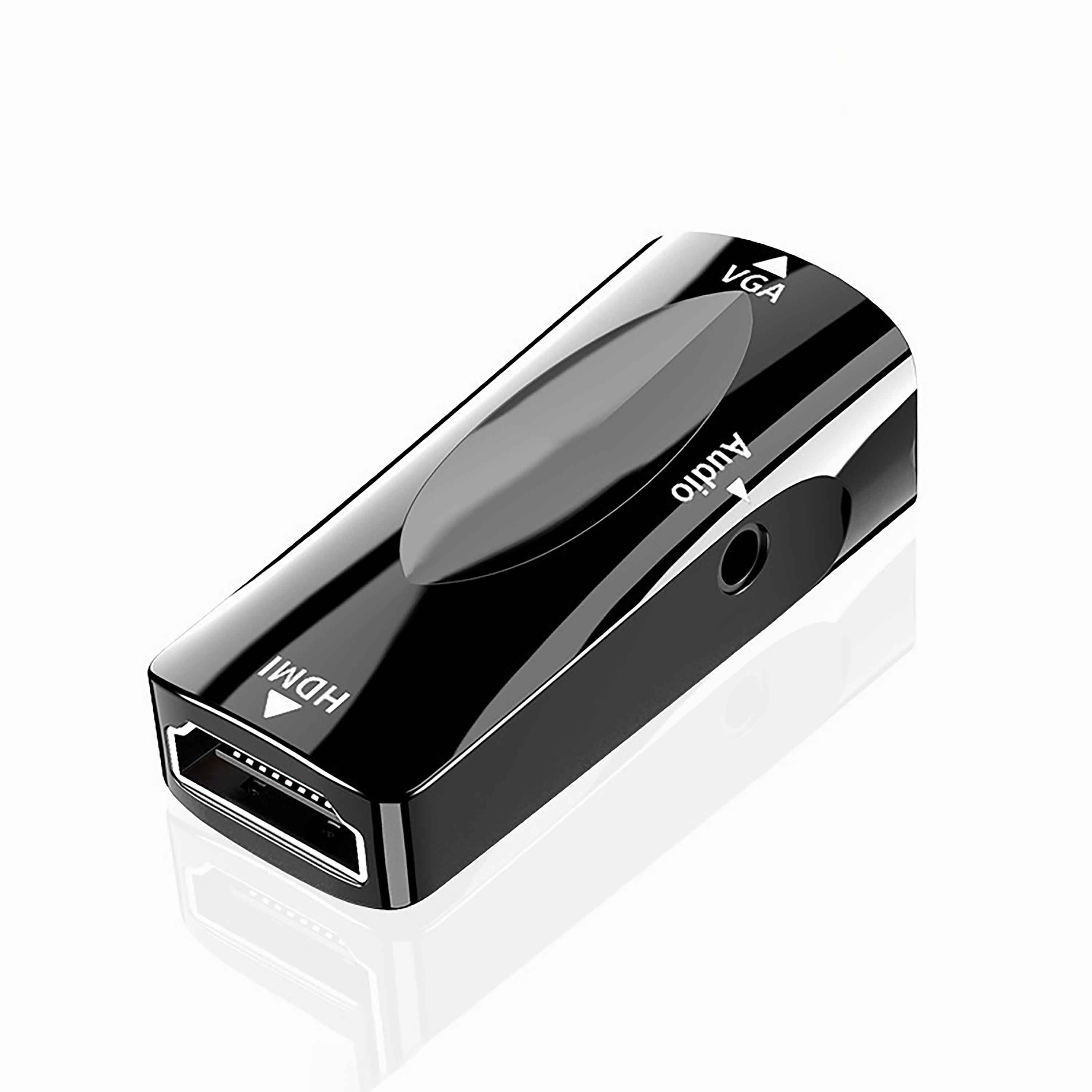 HDMI Male To VGA Female Adapter,With 3.5mm Audio Converter Wire Compatible With PC,Monitor,Projector,1080p HD-Black-5pack
