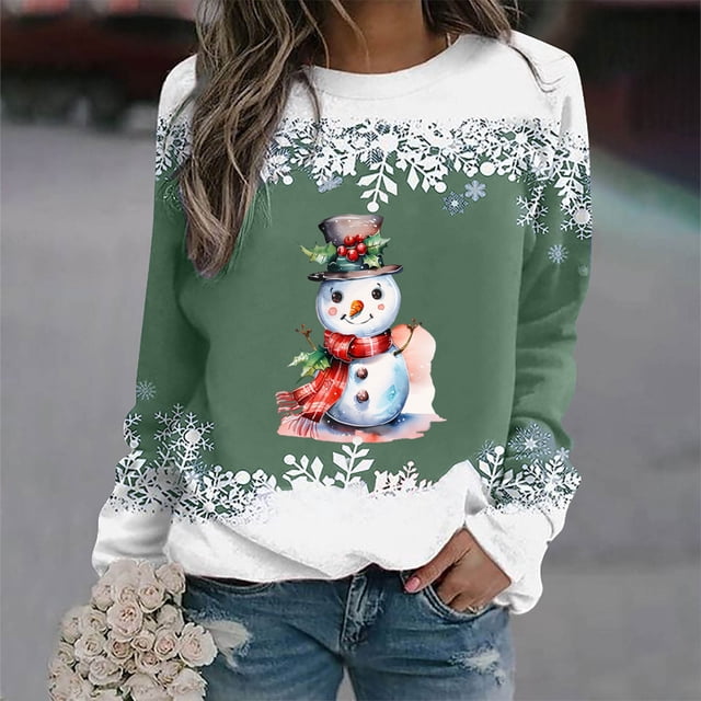 Hauts TopLLCs pour Femmes Tendance, Noël Femmes Mode Décontractée Imprimé Col Rond Ample Manches Longues Hauts, Blouse Chandails