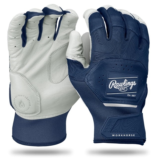 Rawlings | Guantes de Bateo para Adultos Workhorse | Blanco/Azul Marino | Grande