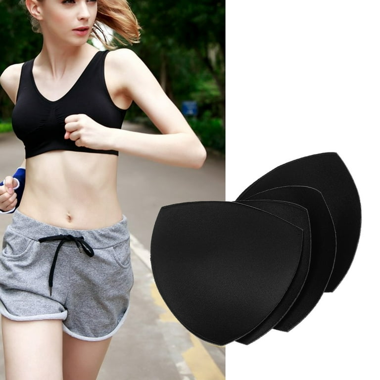 3 Pairs Sports Bra Inserts Triangle Pads Push Up Breast Bra Insert Pads  Removable Replacement Inserts Liner Pads,Black 