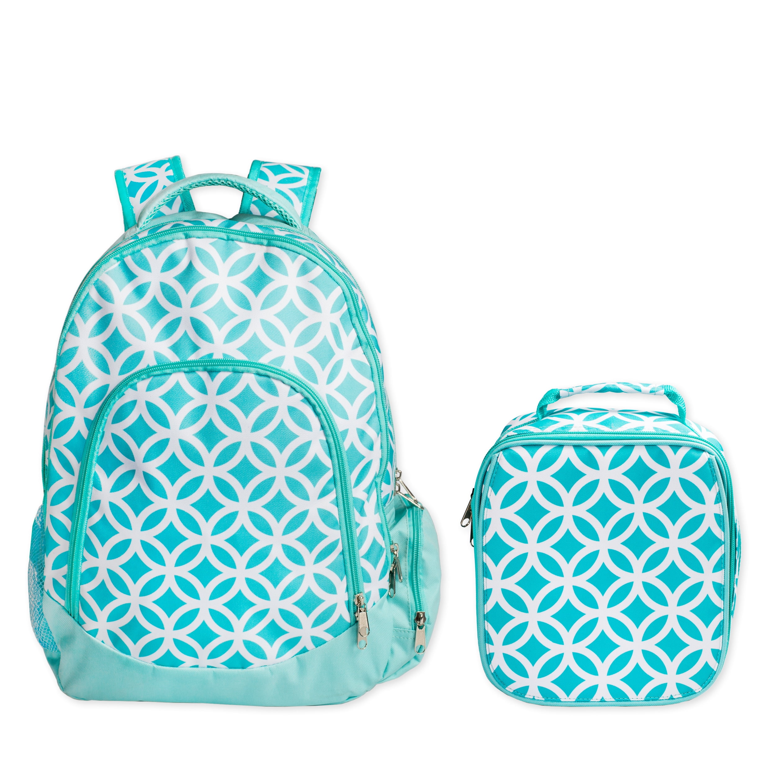 Reinforced Water Resistant School Backpack and Insulated Lunch Bag Set Aqua Circle Link