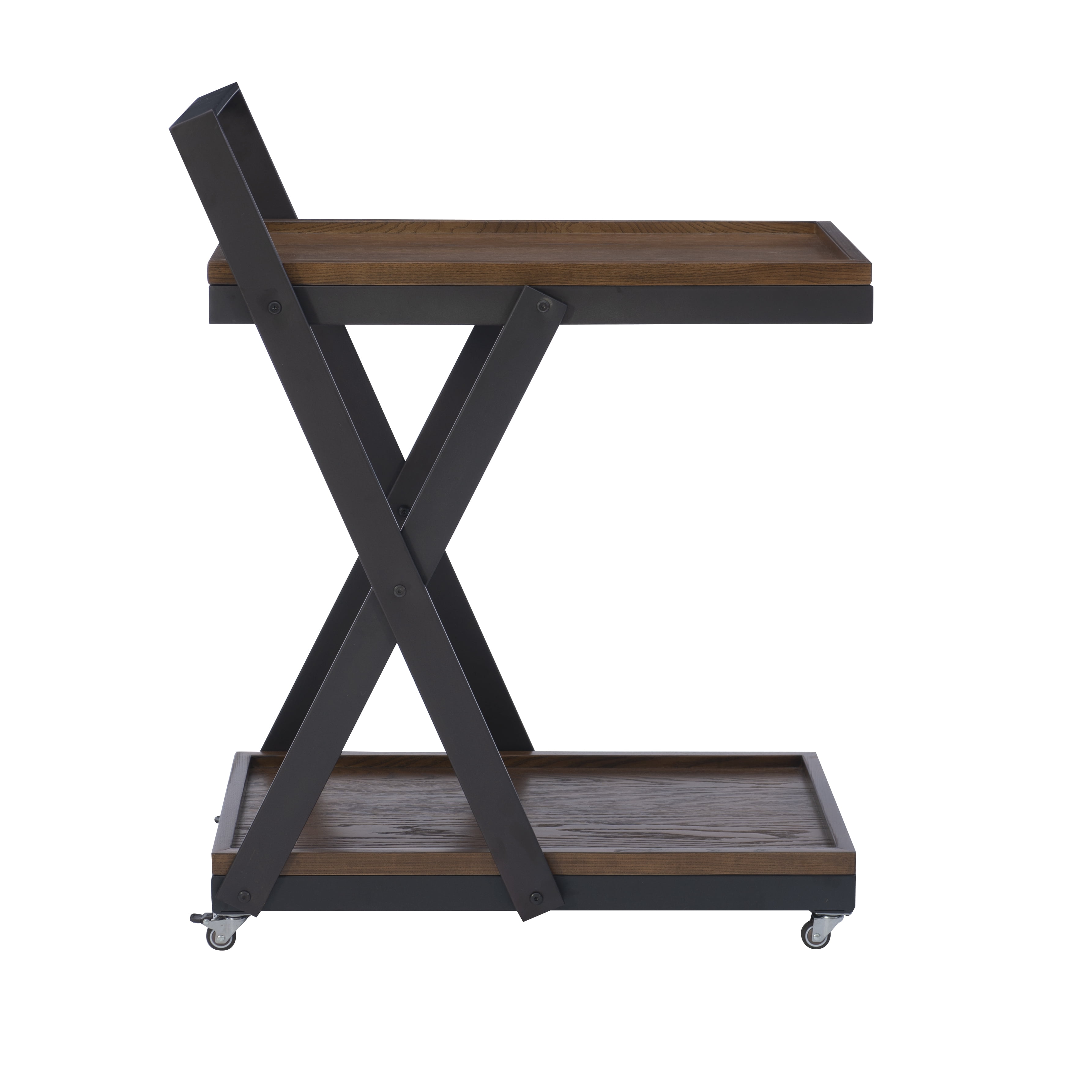 Powell Radnor 2-Tier Rolling Bar Cart, Warm Nut Brown/Gunmetal