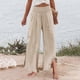 thumbnail image 4 of Women's linen wide-leg trousers with pleats, ruffled waist, and wide leg openings White XXXL, 4 of 4