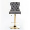 thumbnail image 2 of Yoneston Bar Stools Set of 2, Adjustable Height Bar Stools with Tufted Velvet Upholstery, Nailhead Trim & Gold Metal Base, Modern Counter Stools for Pub, Kitchen Island, Gray, 2 of 9