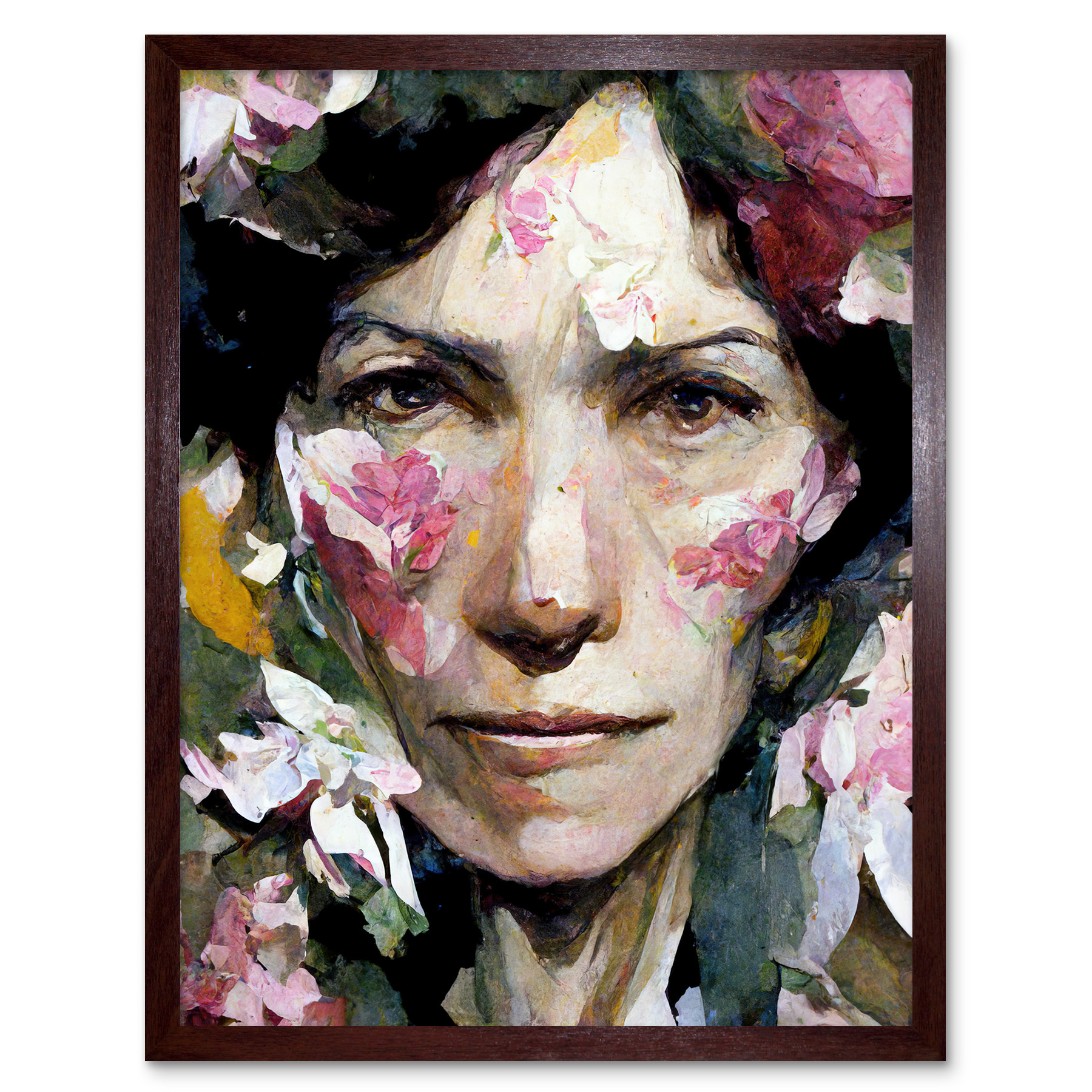 Through Flowers Elegant Portrait Woman Face Art Print Framed Poster ...