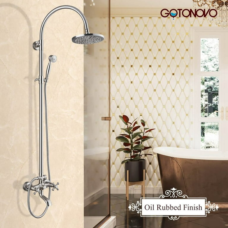 gotonovo Brushed Nickel Exposed Pipe Shower Fixture Two Cross