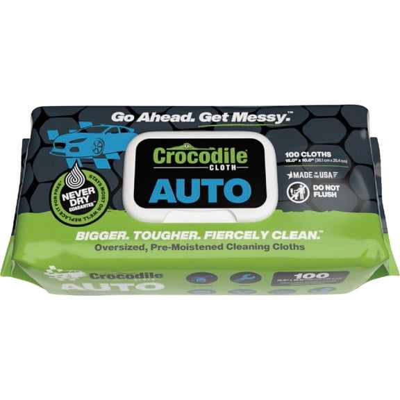 Crocodile Cloth Auto Cleaning Wipes - Degreases Engines, Details Cars - 100 Disposable Wipes — Residential Use, Standard Application