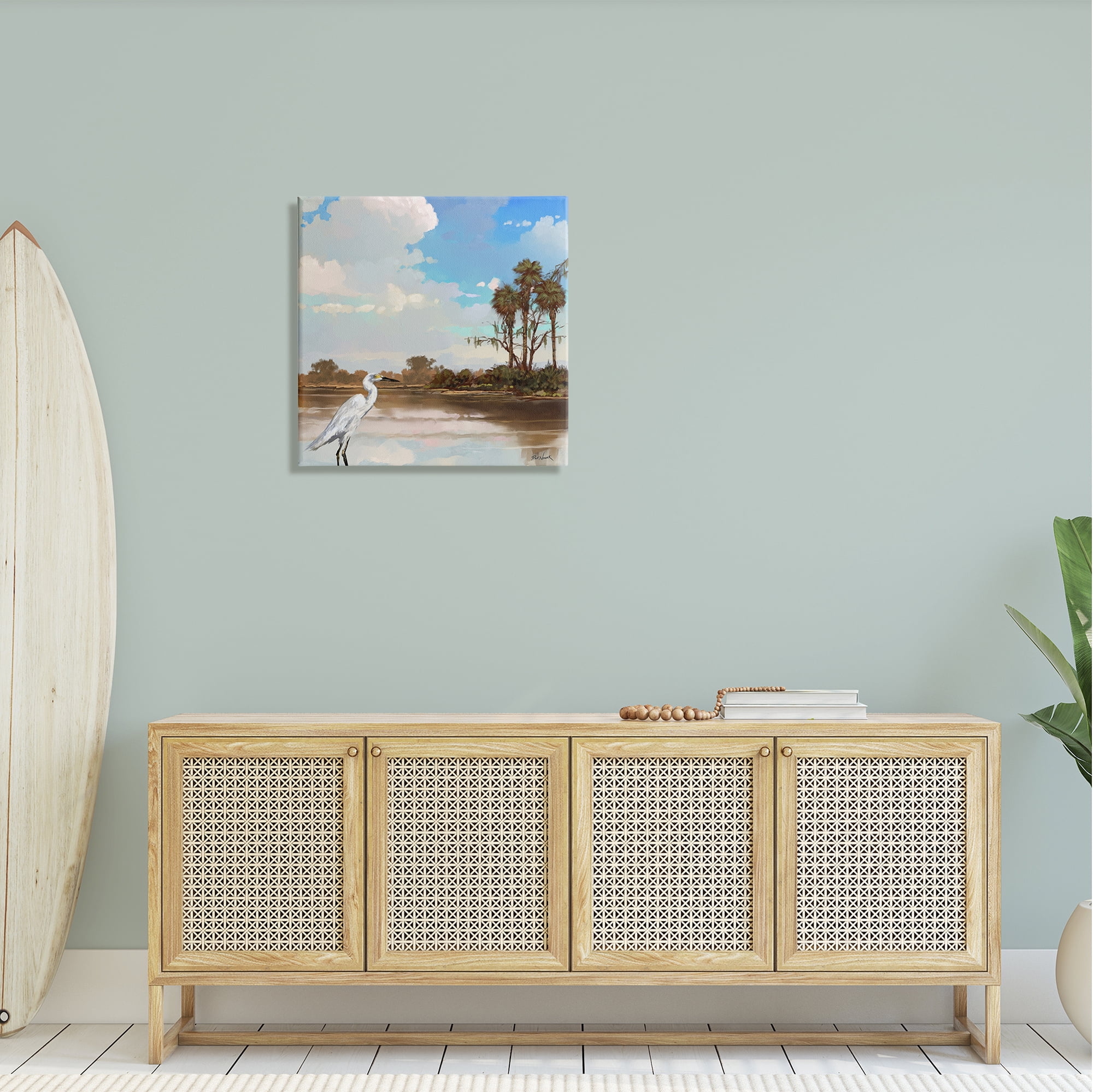 Stupell Egret Tropical Beach Scenery Landscape Painting Gallery Wrapped Canvas Print Wall Art