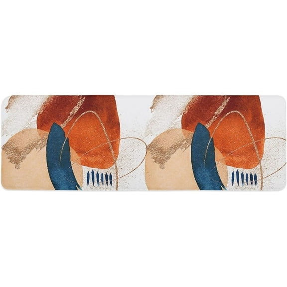 Kitchen Rugs Anti-Fatigue Mats Area Runner Mid Century Abstract Geometric Art Non-Slip Rubber Cushioned Floor Mat Modern Morandi Navy Blue Orange Washable Standing Carpet for Bedroom Living Room