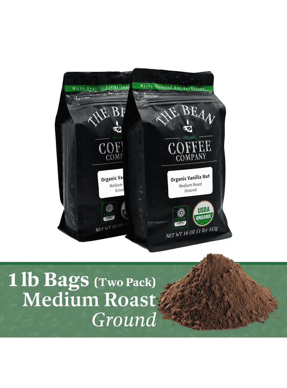 The Bean Coffee Company Organic Vanilla Nut, Medium Roast, Ground, 16-Ounce Bags (Pack of 2)