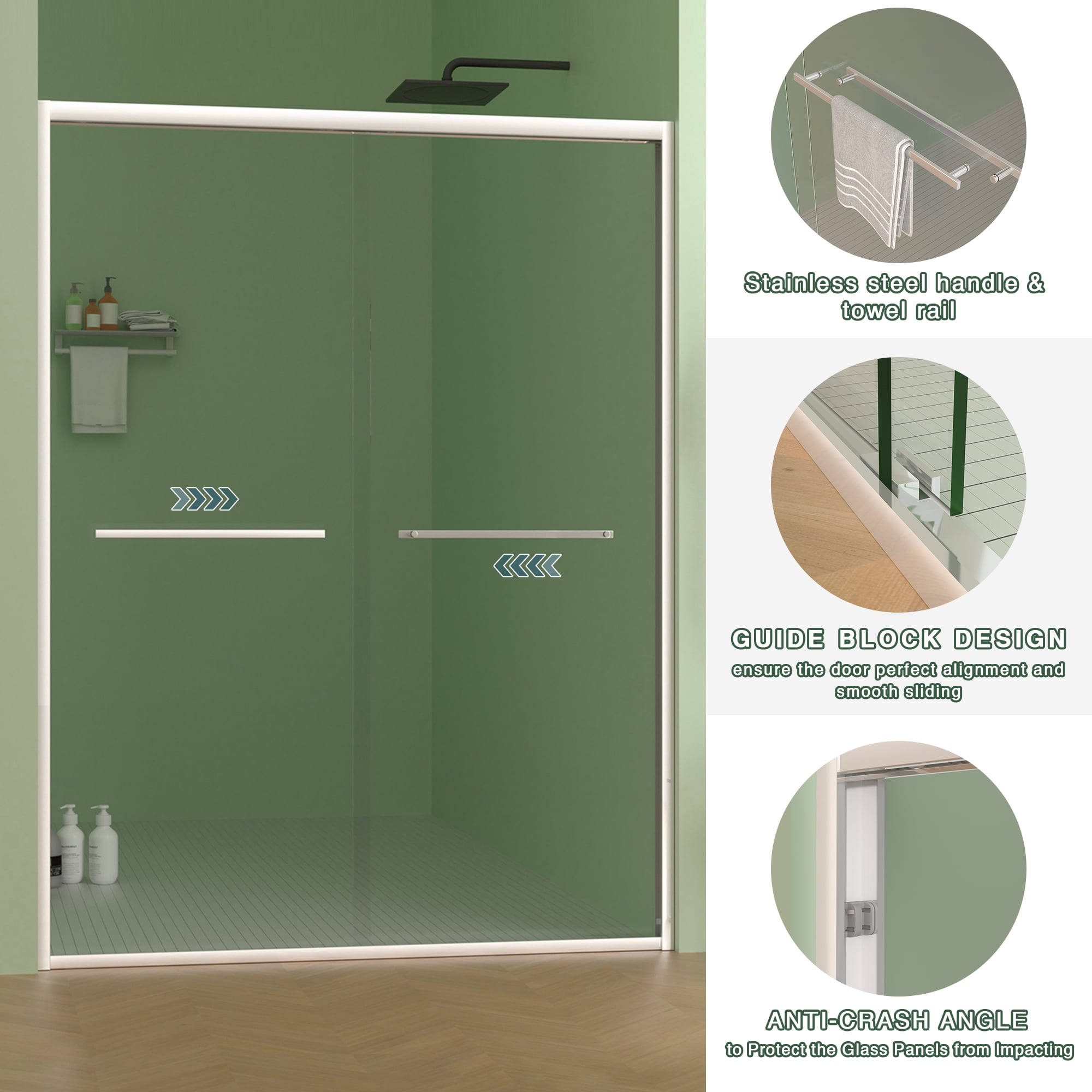 Aukfa 56-60"W x70" H Double Sliding Shower Door, Bypass Bathroom Sliding Door, 5/16" Tempered Glass, Chrome