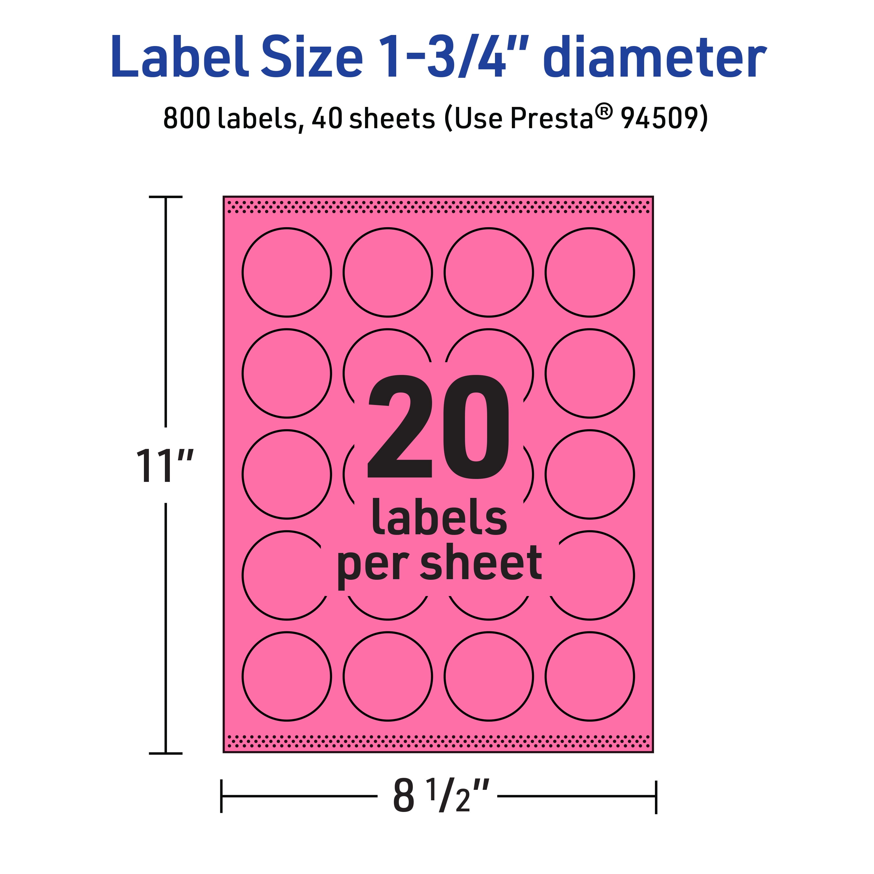 Avery Printable Round Labels, Bright Pink, 1.75" Diameter, 800ct