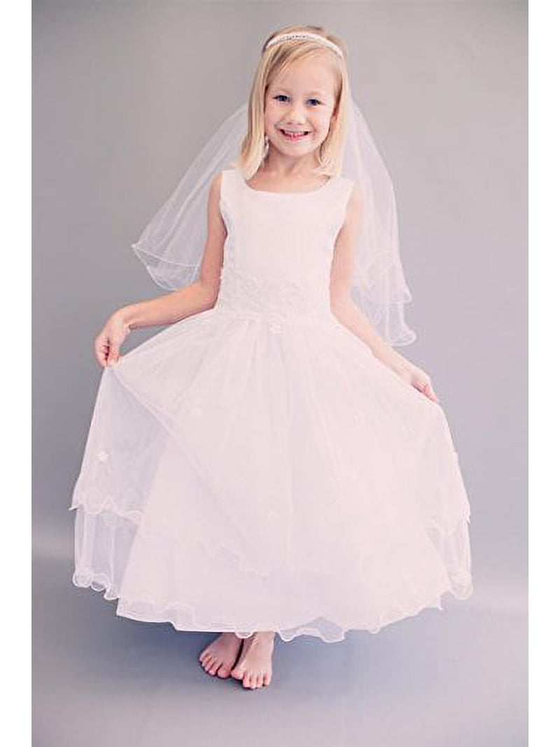 Big Girls' First Communion Lace Trim Tulle Wedding Flowers Girls Dresses  White Size 12