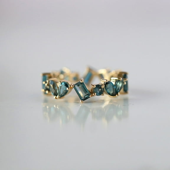 Blue Topaz Eternity Ring, Multi Shape Gemstone Eternity Band, Unique Engagement Ring, 18k Gold Filled Delicate Ring, Gift For Her
