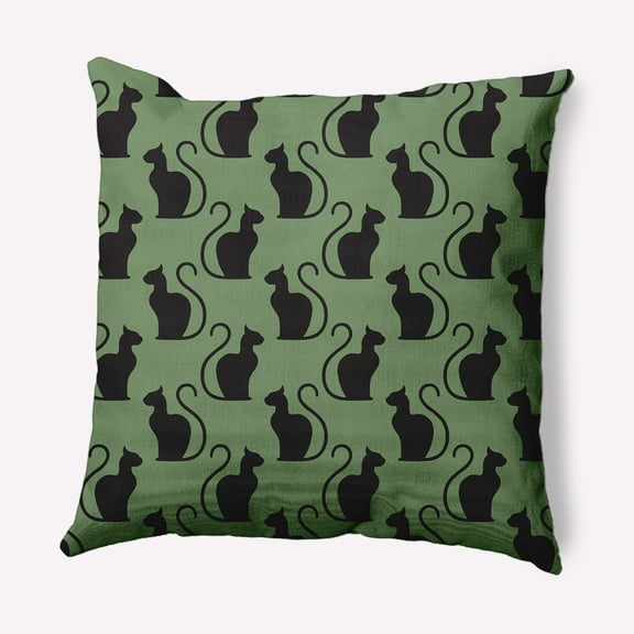 Simply Daisy 16" x 16" Spooky Cats Indoor/Outdoor Polyester Throw Pillow, Sage