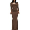 thumbnail image 1 of xiaxaixu Robes pour Femmes, Robe Décontractée Couleur Unie à Manches Longues Col Rond Coupe Ajustée Robe Longue pour la Maison, 1 of 6