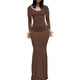 thumbnail image 1 of VISgogo Vestido Casual para Mujer Color Sólido Manga Larga Cuello Redondo Slim Fit Home Vestido Largo VISgogo moda, 1 of 6