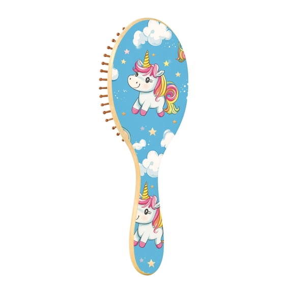 JSTEL Cute Rainbow Unicorns Cartoon Hair Brush for Women Men Natural Wood Detangler Brushes for All Hair Types Hairbrush for Wet & Dry