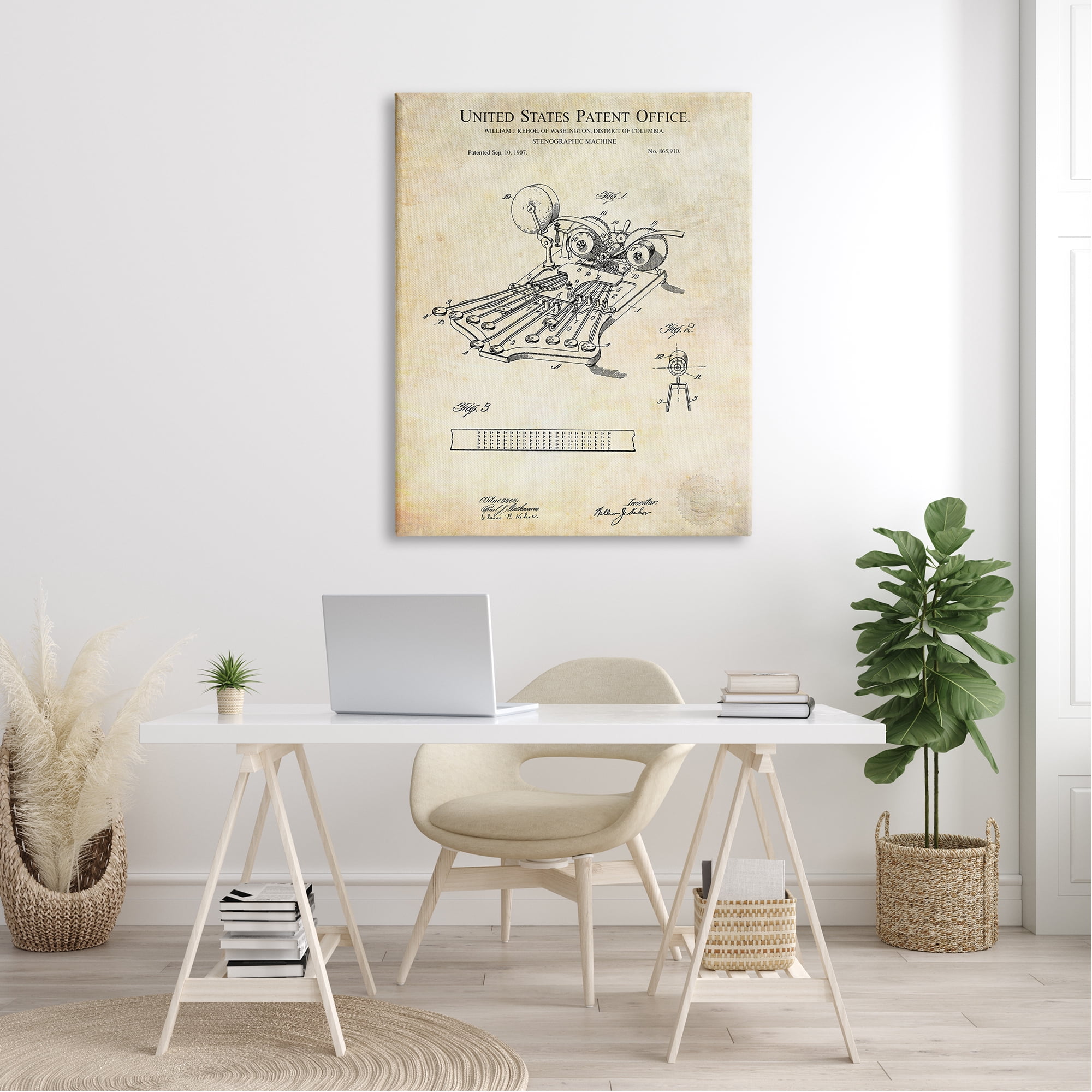 Stupell Industries Stenograph Machine Blueprint Diagram Detailed Patent Text Canvas Wall Art, 36 x 48, Design by Karl Hronek